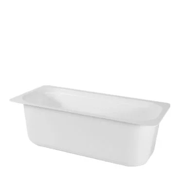 A white, rectangular, deep basin without any visible handles or decorations. The interior is smooth and curved, designed to hold and contain liquids or other materials. The rims are slightly extended outward. Alcas Take Out Ice Cream Liners & Tubs