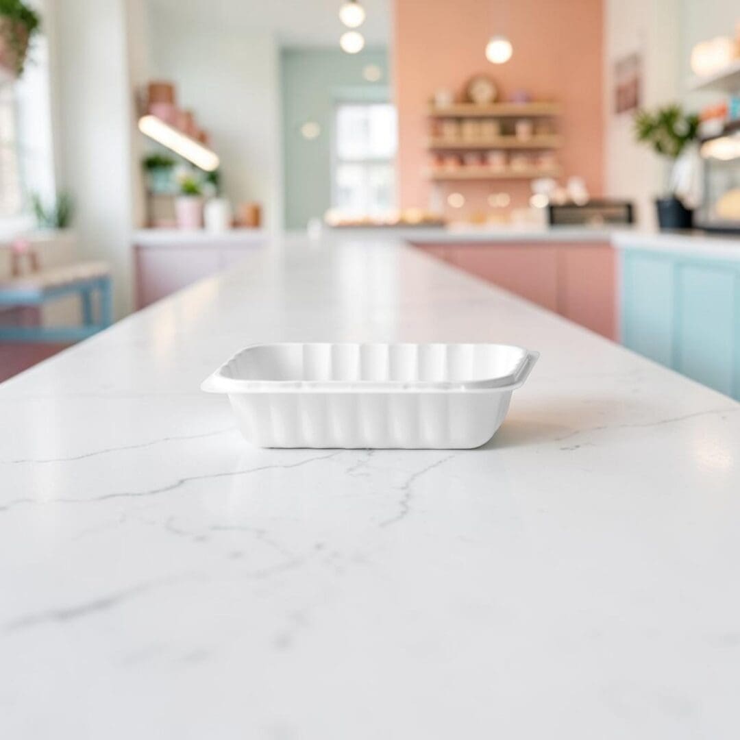 Alcas Porzionabile 650cc compostable take-out gelato container on gelateria counter