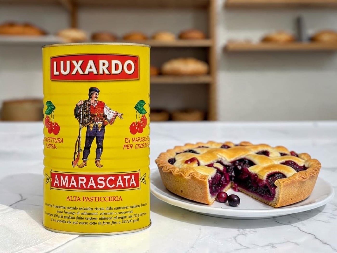 Cherry crostata made with Luxardo crushed cherries