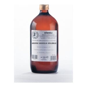 A 1000 ml amber glass bottle of Elenka brand soluble vanilla flavoring with a white product label.