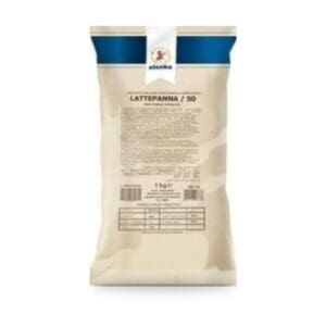 A beige 1kg packet of Elenka Lattepanna 50 with a blue stripe at the top. The front displays the brand logo, product name, ingredients, and a nutrition table at the bottom.