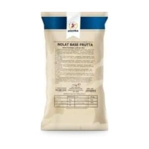 A beige and blue 1.5 kg bag of Elenka Nolat Base Frutta, an ice cream base with product information and nutrition facts printed on the front.